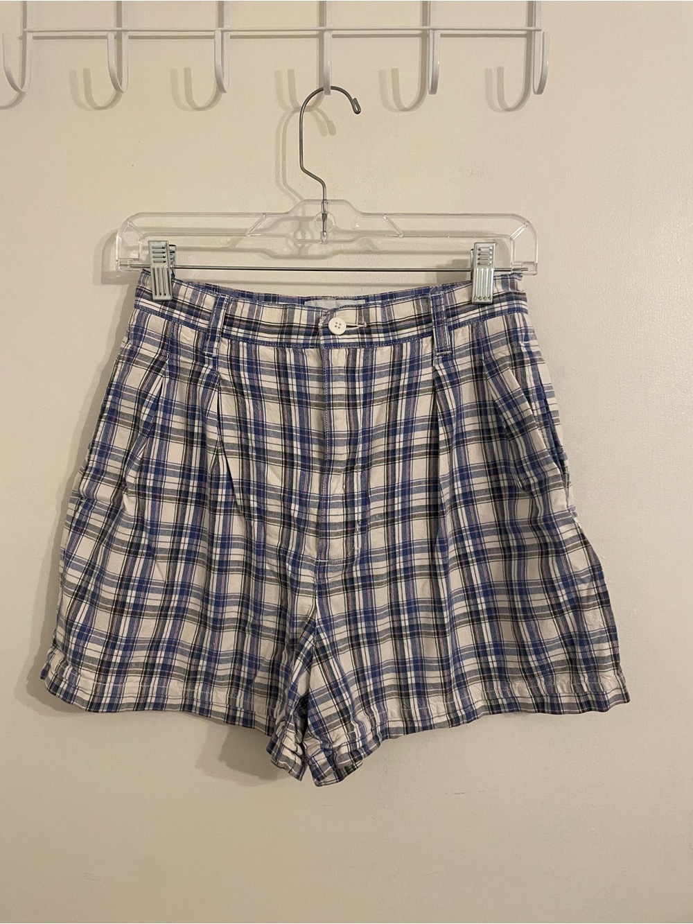 Abercrombie & Fitch Blue and White Plaid High-Rise Shorts